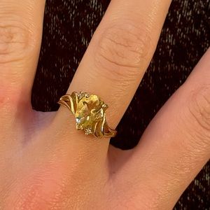 14K Gold Yellow Topaz Teardrop Ring